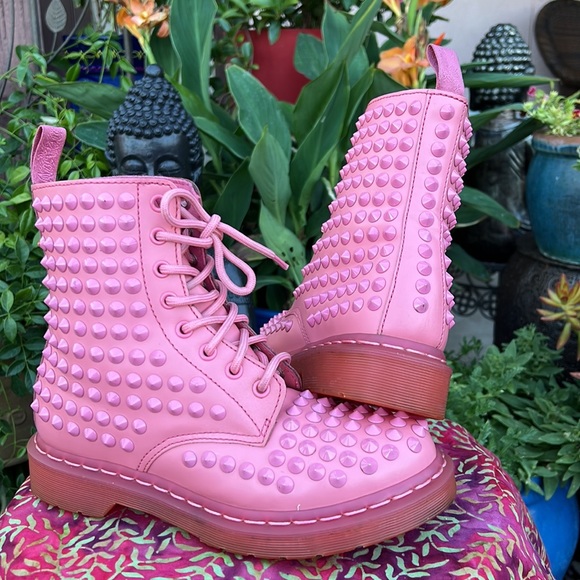 Dr. Martens Limited Edition Mono Pink Studded Spike Boots - Picture 5 of 16